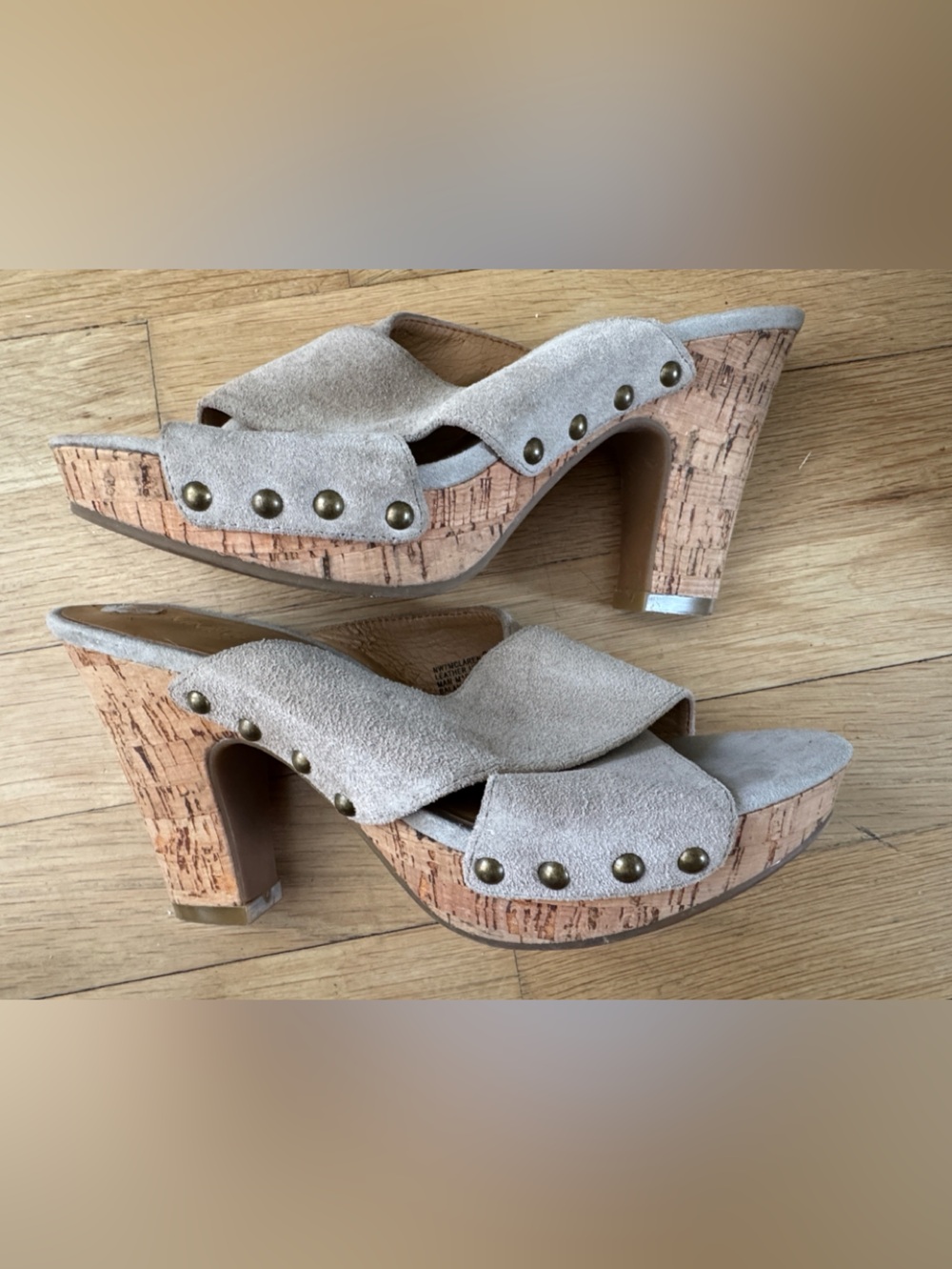 Nine West “McLaren” Tan Suede Slide Mules